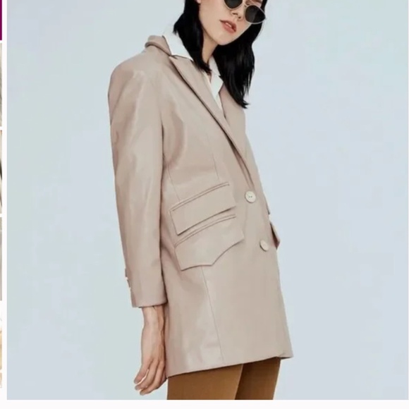 NNT Noize Vegan Leather Blazer Mid-Length Taupe Medium - Picture 2 of 8